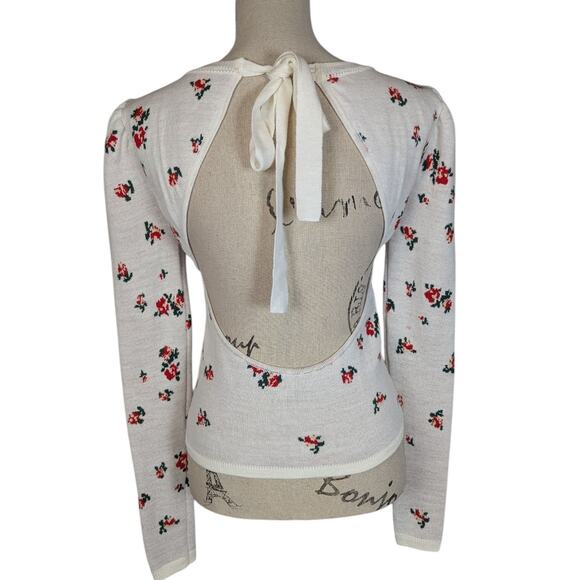 Naya Rea Cottagecore Floral Backless Sweater White Red Green Small - Picture 2 of 14